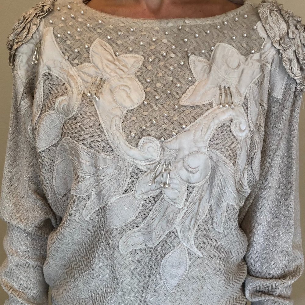 Vintage 90s Champagne Beige Chal Var Top and Skirt